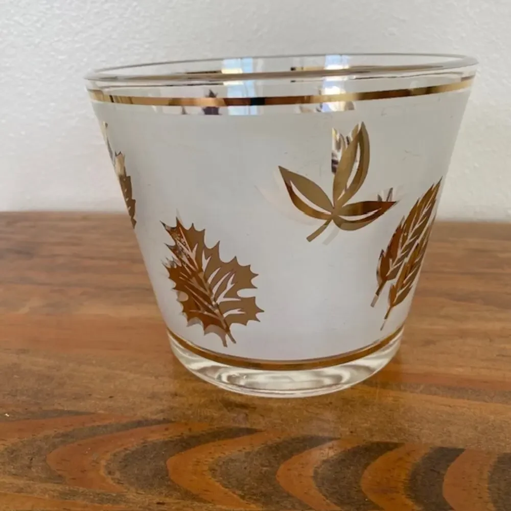 Vintage Libbey MCM Round Gold Leaf Ice Bucket